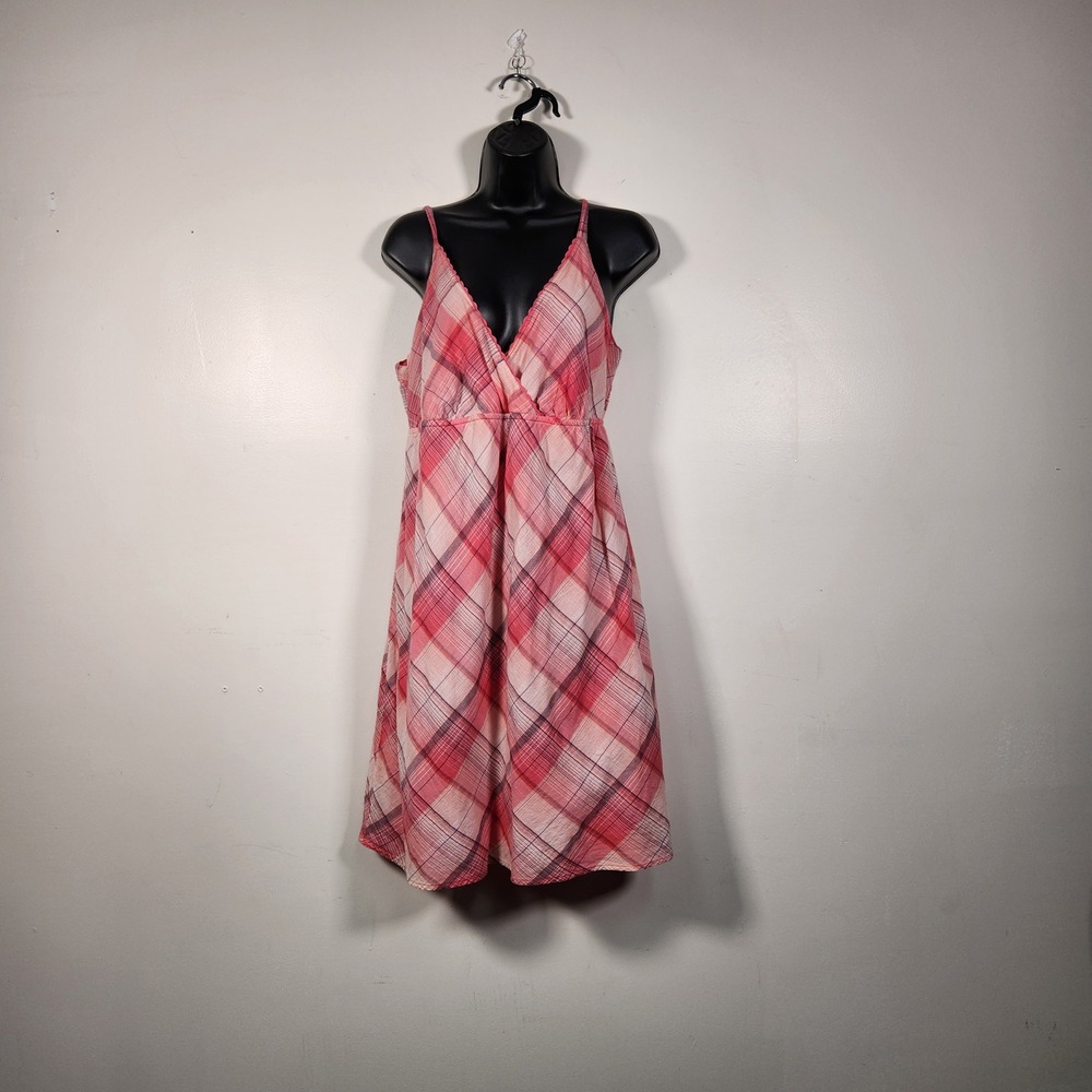 FADED GLORY Plaid Mini Sun Dress 12 Pink Coral Summer Babydoll Beach Coastal
